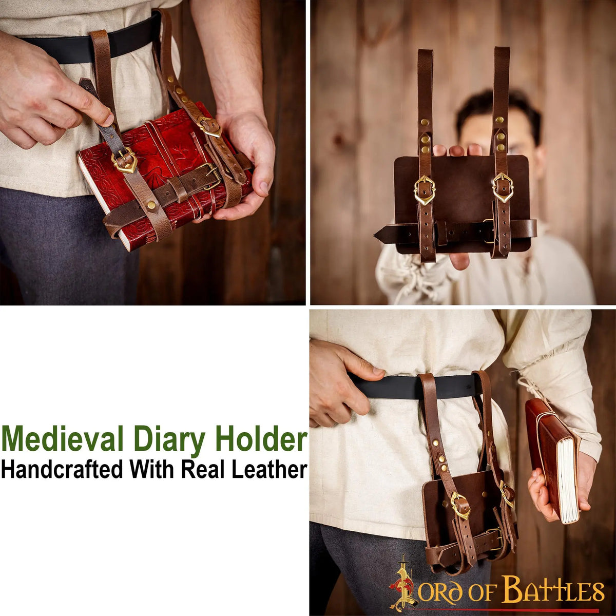 Leather diary holder for belt, brown