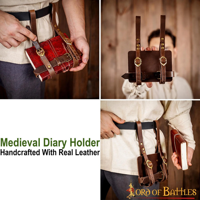 Leather diary holder for belt, brown