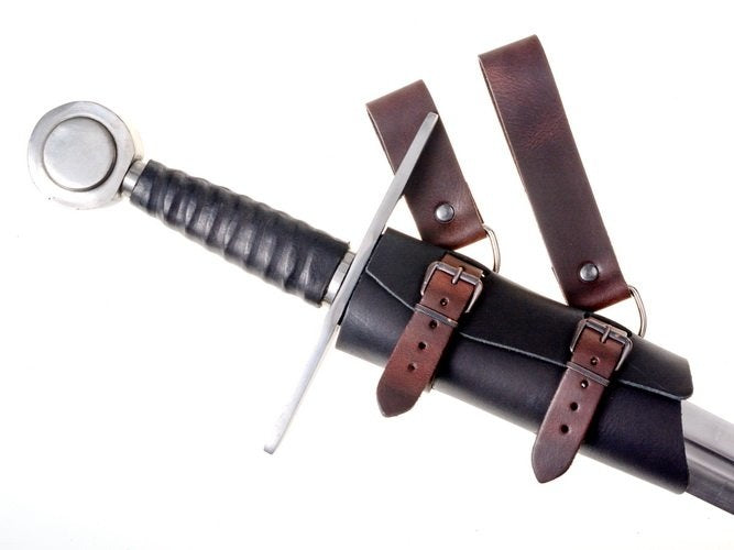 Luxurious leather sword holder, black-brown