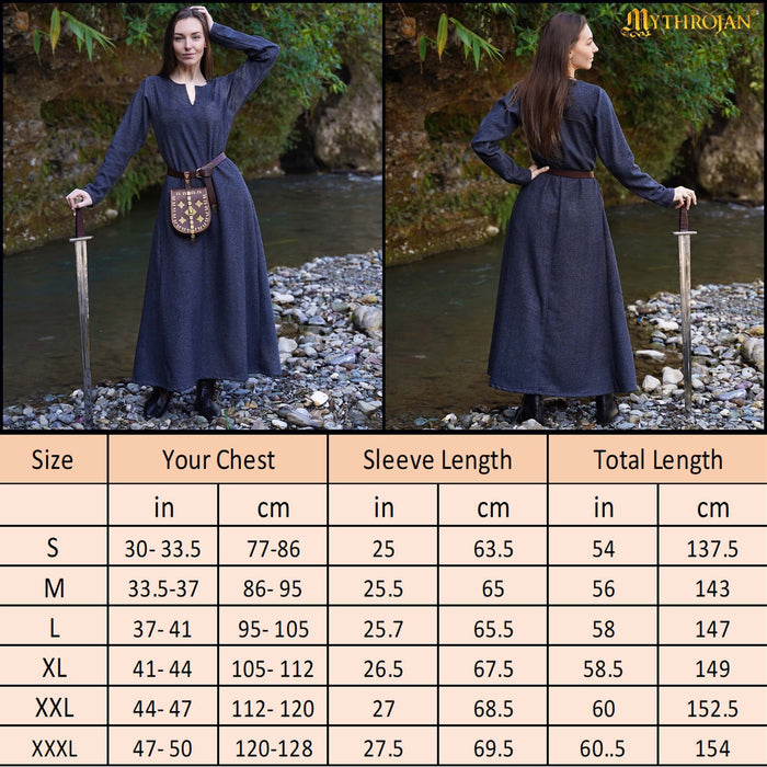 Viking dress Sigrun, diamond twill, wool mix, blue-black