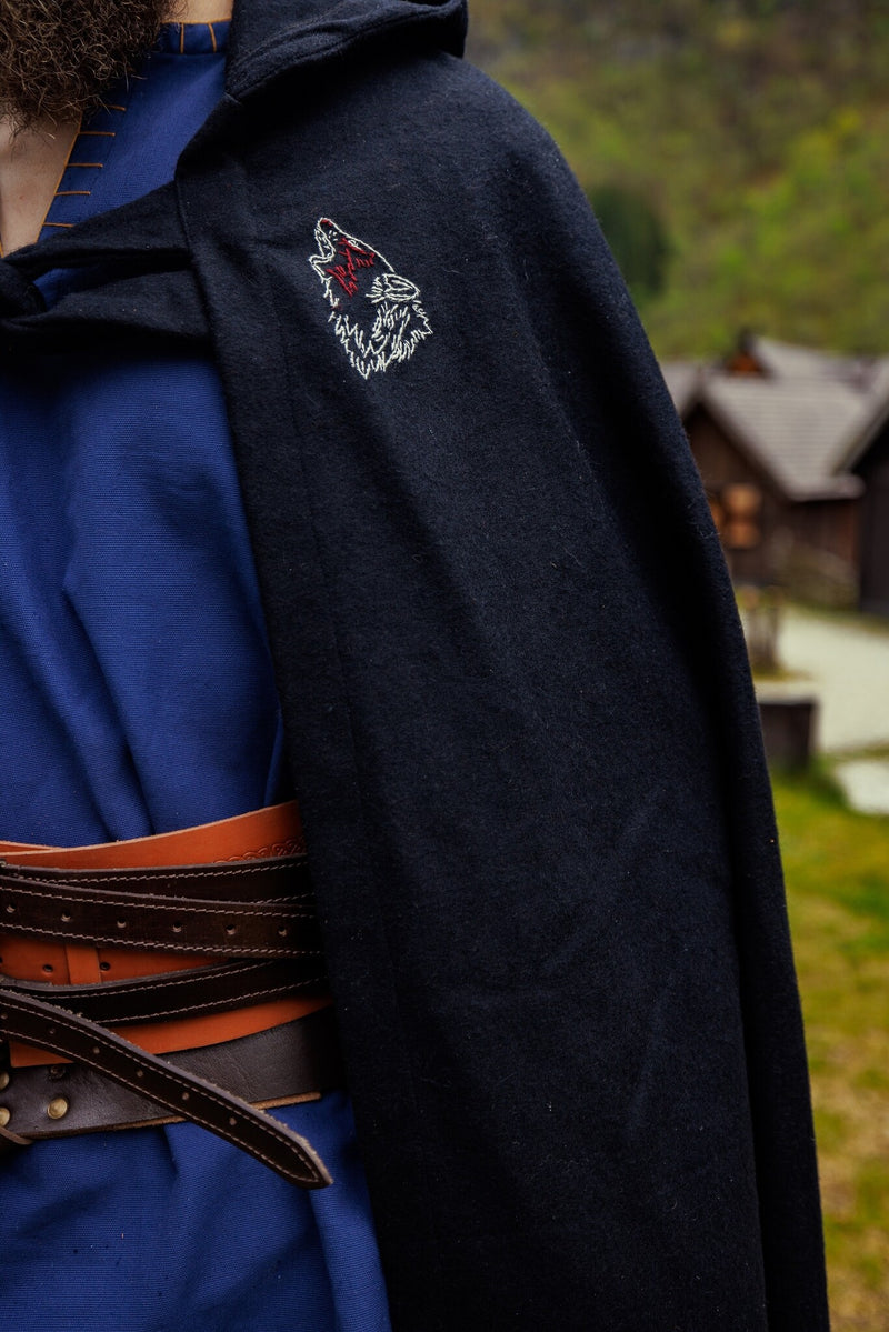 Mantello vichingo Fenrir, nero, misto lana