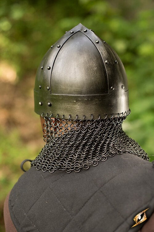 Viking spangenhelm with chainmail, dark, 1-1.2 mm