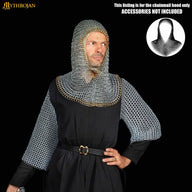 Galvanised chainmail coif, brass edge, butted round rings