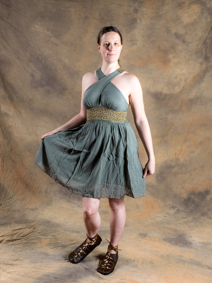 Goddess Dress Persephone, short, nature green