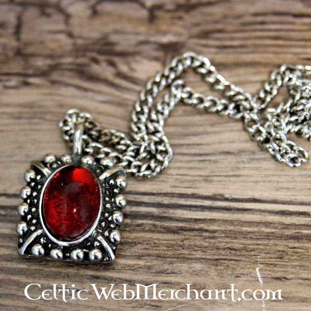 Tudor necklace Elizabeth, red gemstone, silvered bronze