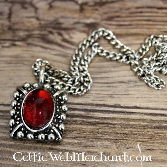 Tudor necklace Elizabeth, red gemstone, silvered bronze