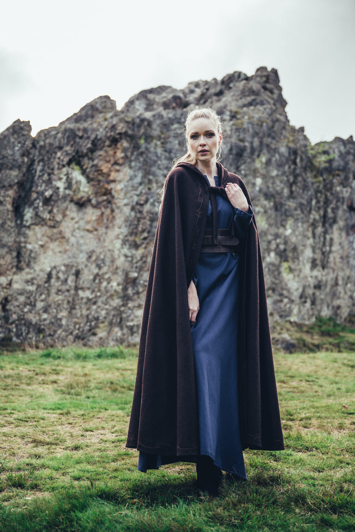 Embroidered cloak Damia, wool blend, brown