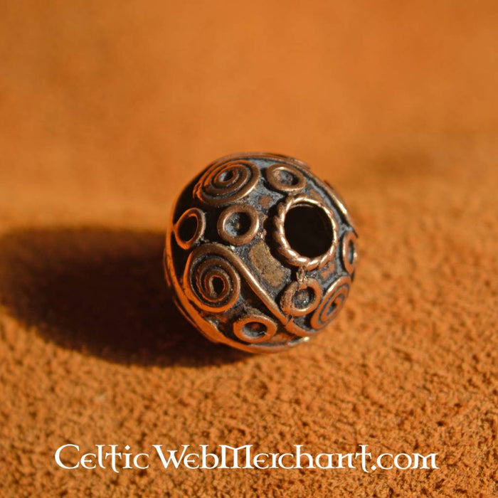 Celtic beardbead with spirals, bronze