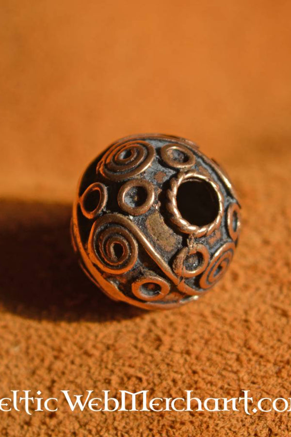 Celtic beardbead with spirals, bronze