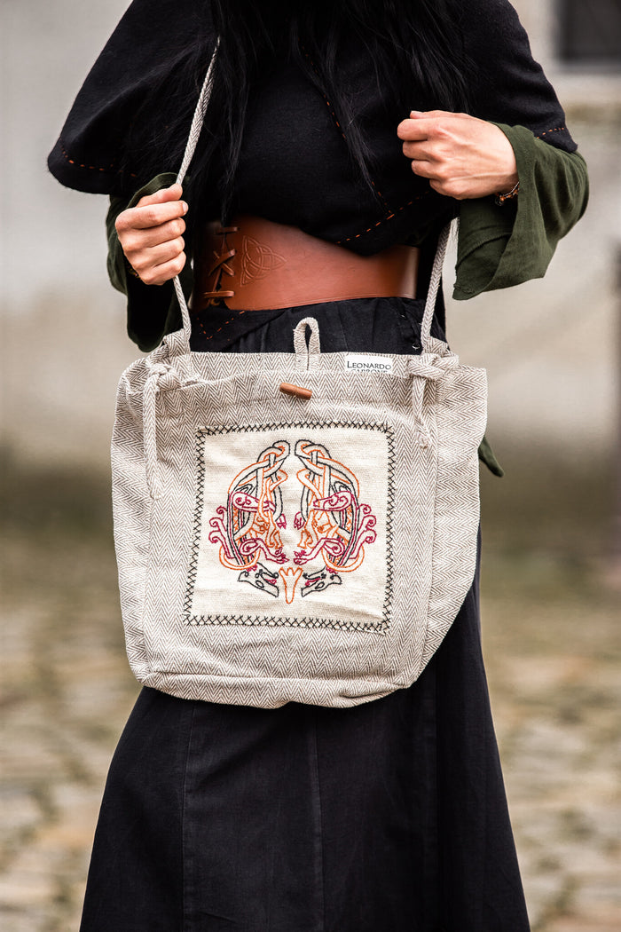 Embroidered Viking Bag Urnes with Herringbone Pattern