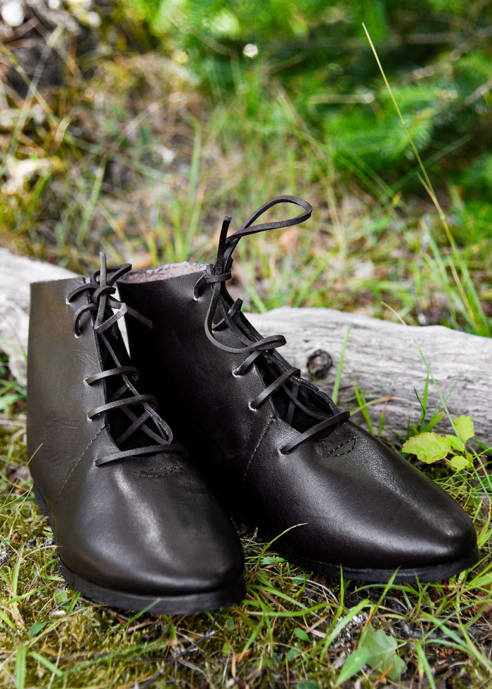 Ankle boots with hobnails, medieval, brown