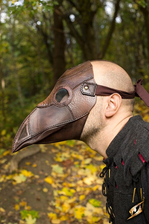Leather mask plague doctor, brown