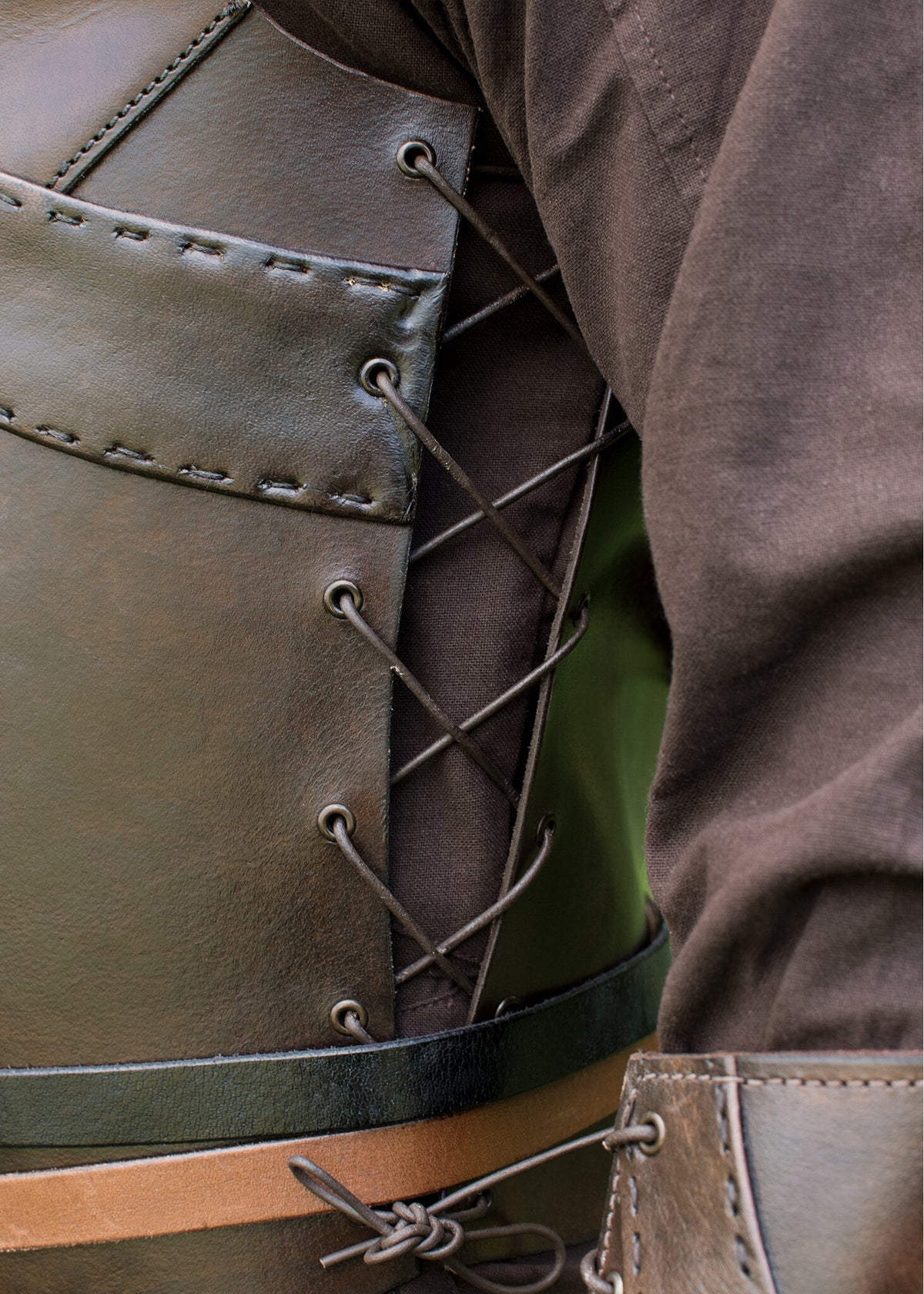 Leather torso armour with cross, brown