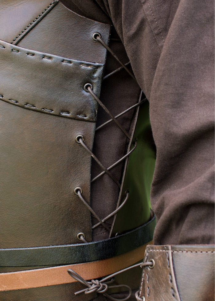 Leather torso armour with cross, brown