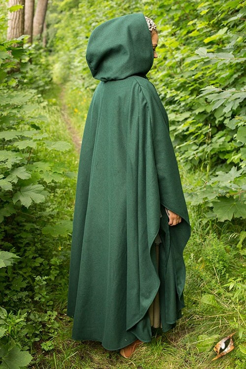 Travel cloak, green, wool blend