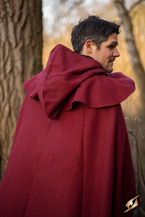 Medieval hooded cloak Thomas, red, wool mix