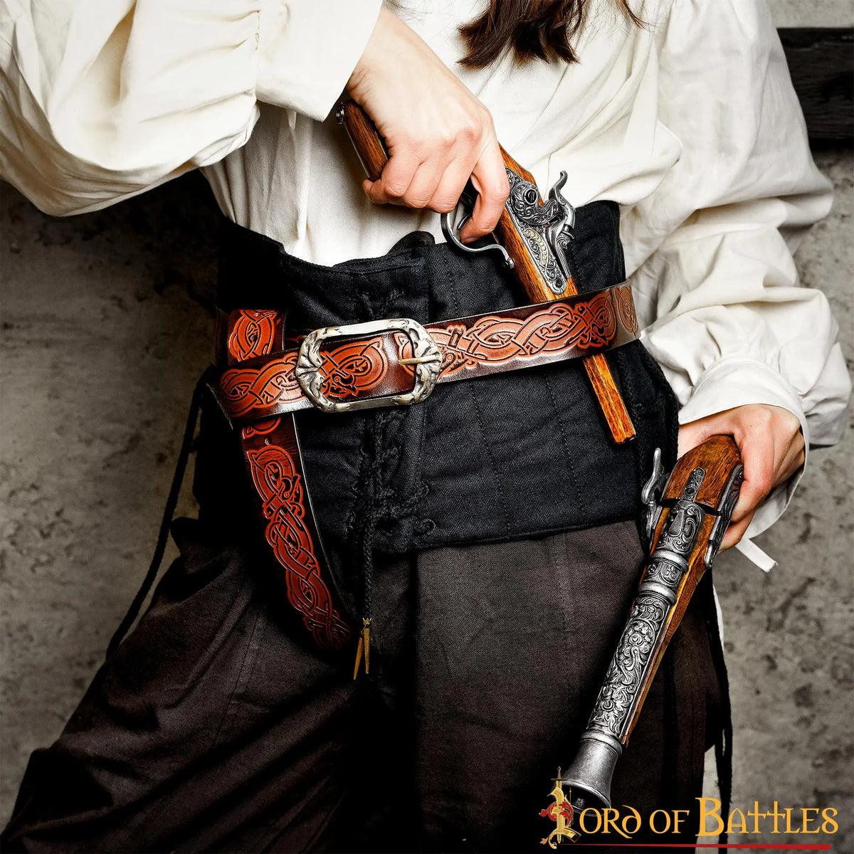 Viking belt with dragons, 130 cm, brown
