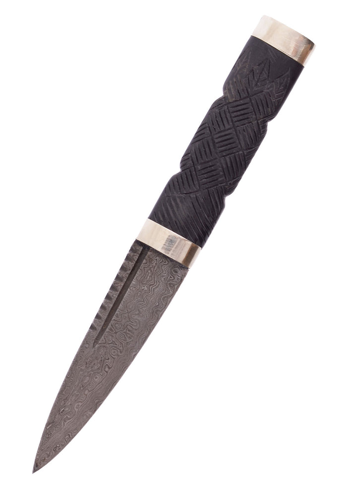 Sgian Dubh of Damascus Steel, Semi-Sharp