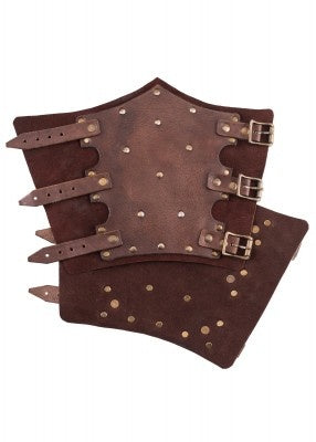 Leather bracers, underarm guards with rivets, brown