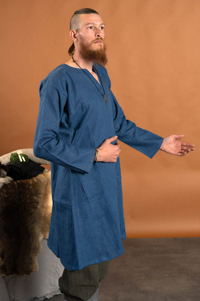 Medieval tunic Eirik, linen, blue
