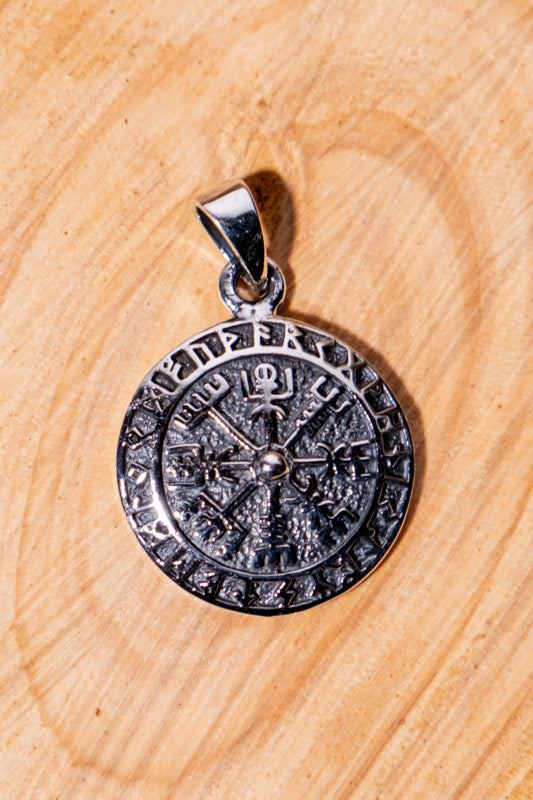 Viking vegvisir amulet, sterling silver