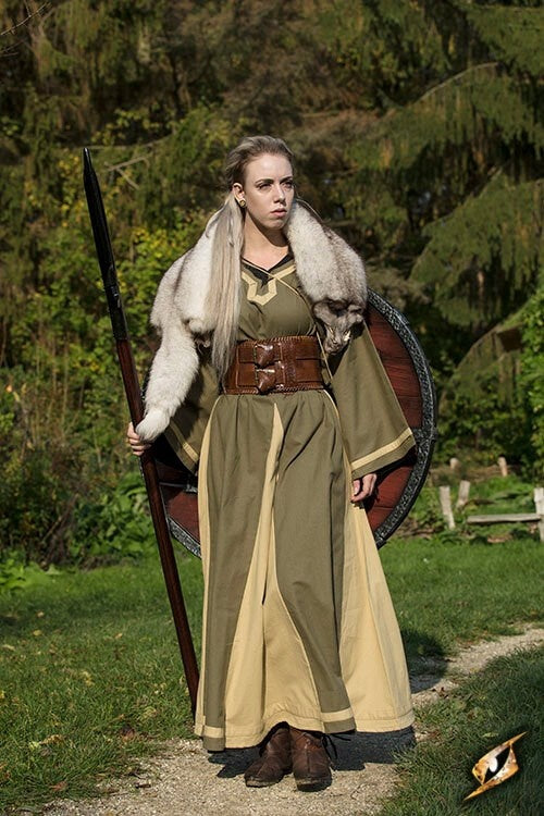 Viking dress Astrid, green/beige