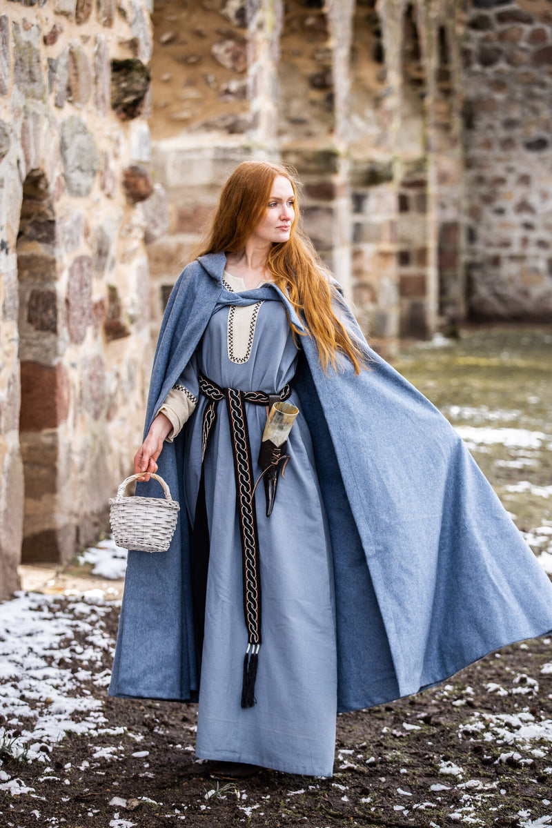 Mantello medievale Mila, misto lana, blu