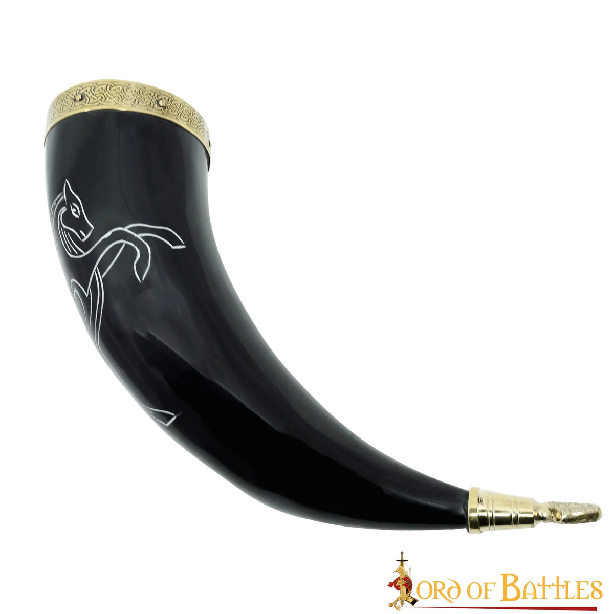 Drinking horn horse goddess with brass batter, 300-350 ml