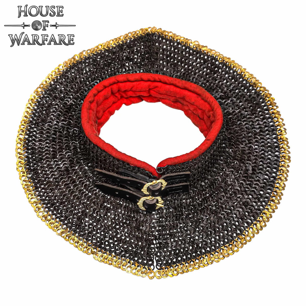 Chainmail standard, black, mixed riveted flat rings, 9 mm, brass edge