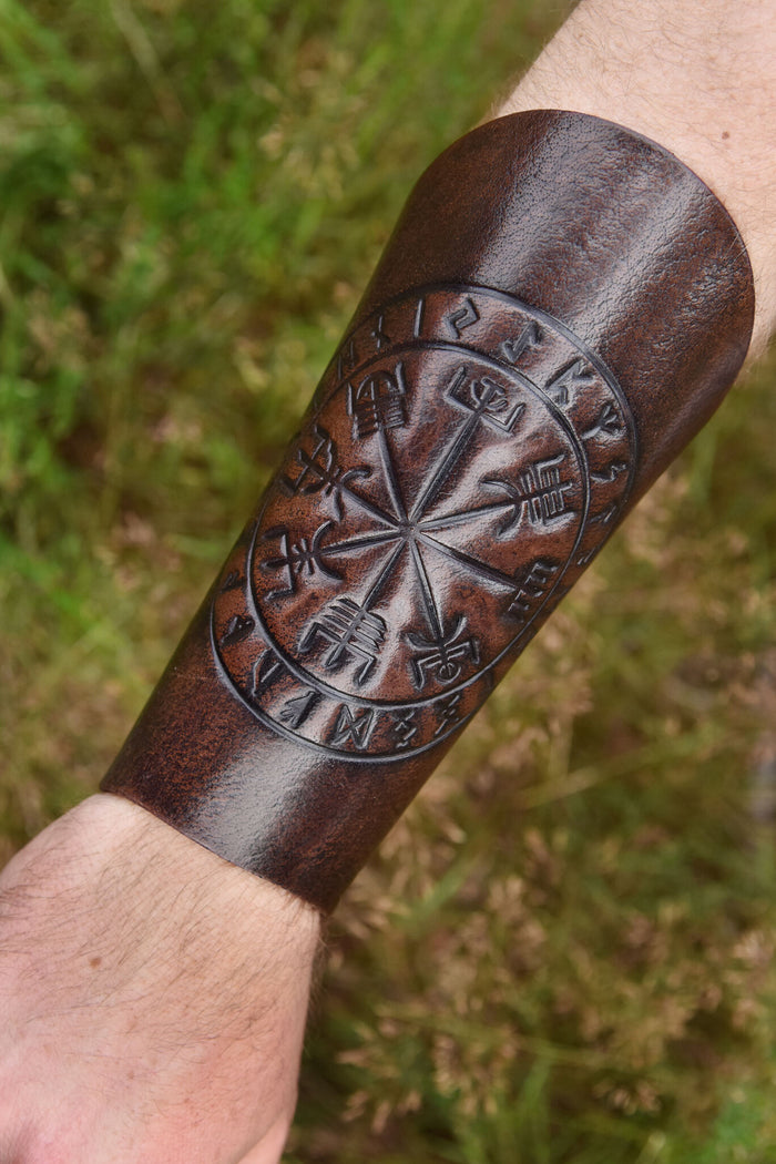Vegvisir leather bracers, underarm guards