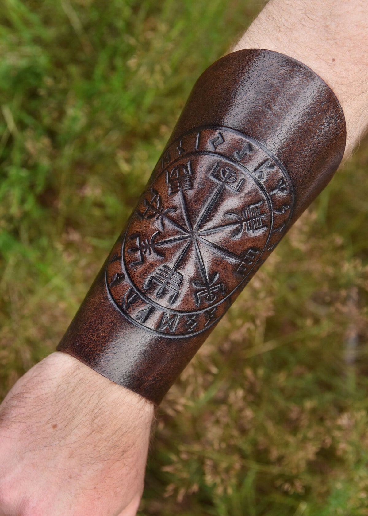 Vegvisir leather bracers, underarm guards