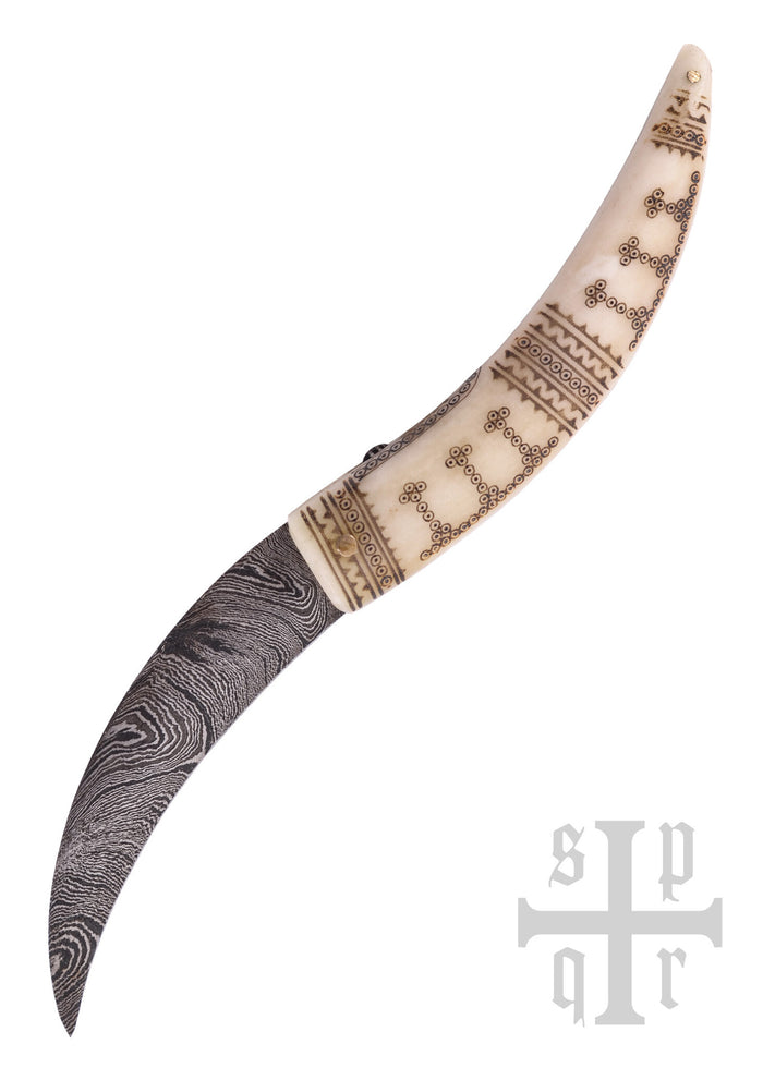 Viking folding knife damascus, semi-sharp