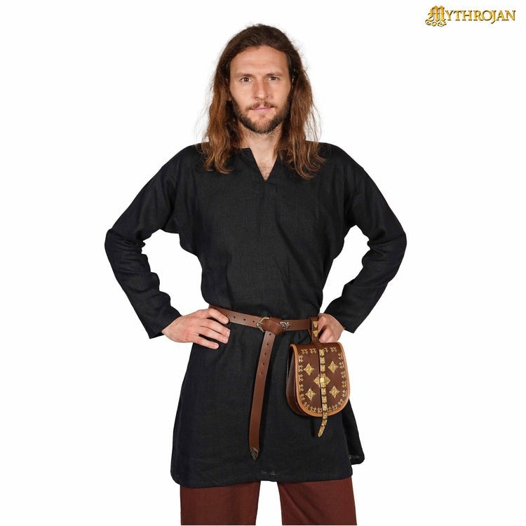 Túnica vikinga Eirik, lino, negra