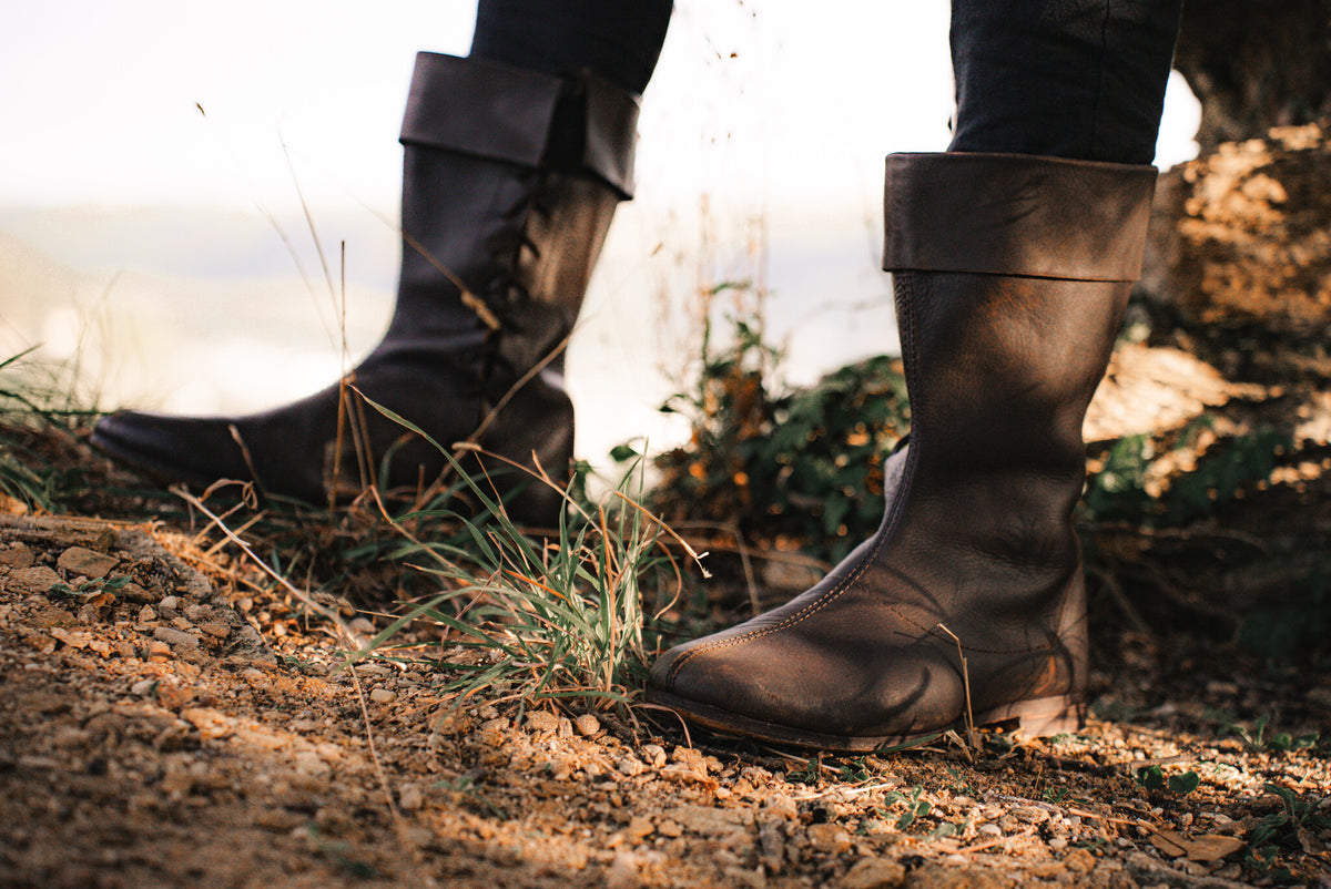 Side laced high boots, dark brown, brown