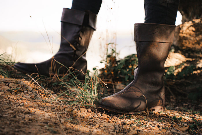 Side laced high boots, dark brown, brown