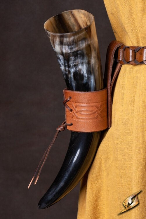 Leather drinking horn holder Edda, brown