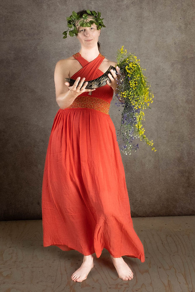 Goddess Dress Persephone, coral red