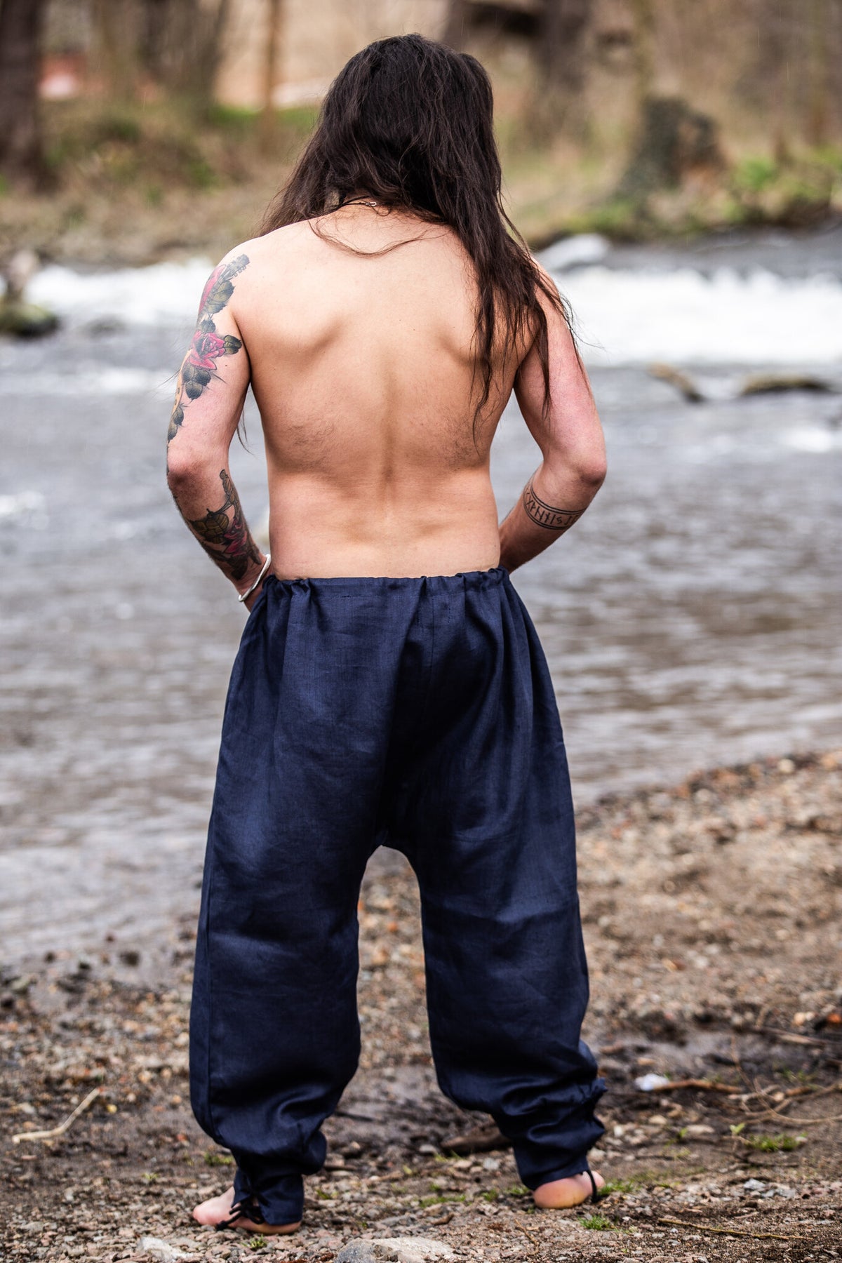 Linen Viking Trousers Odin, blue