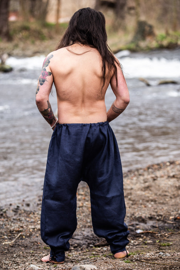 Linen Viking Trousers Odin, blue