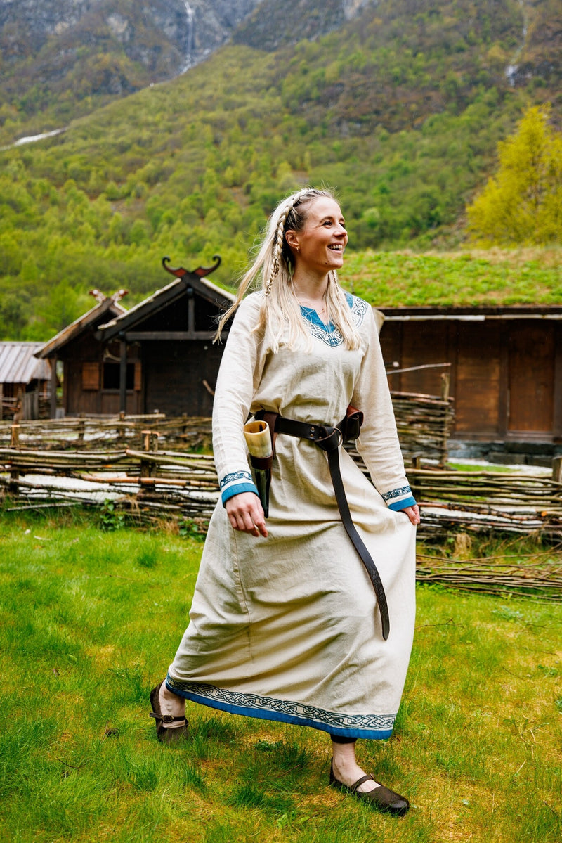 Viking dress Lagertha, natural-blue