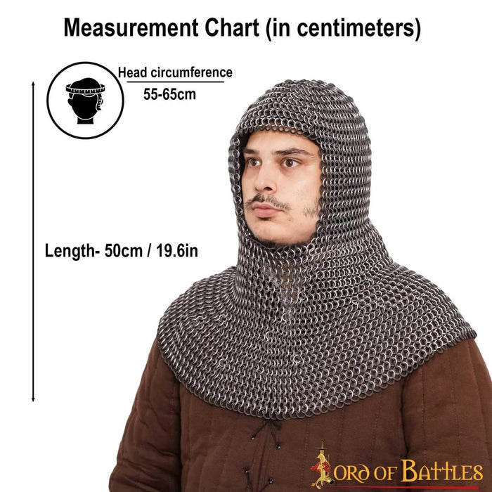 Chainmail coif, aluminium & rubber, 10 mm