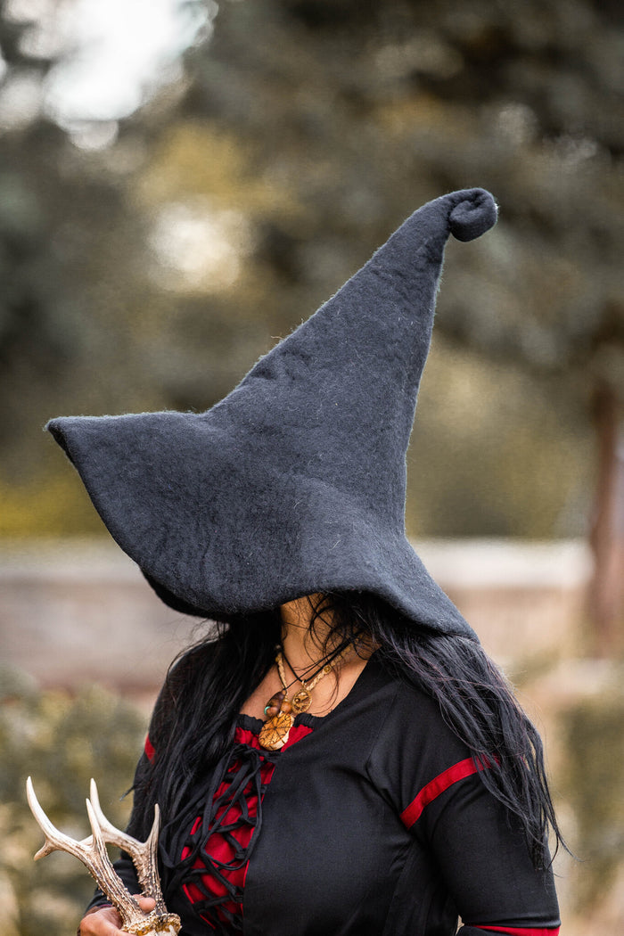 Witch hat, black, wool felt