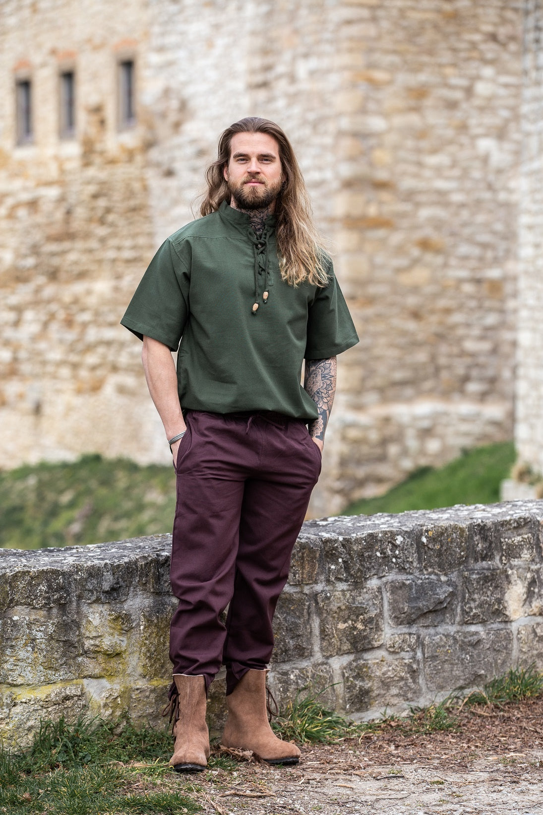 Medieval shirt with short sleeves, green