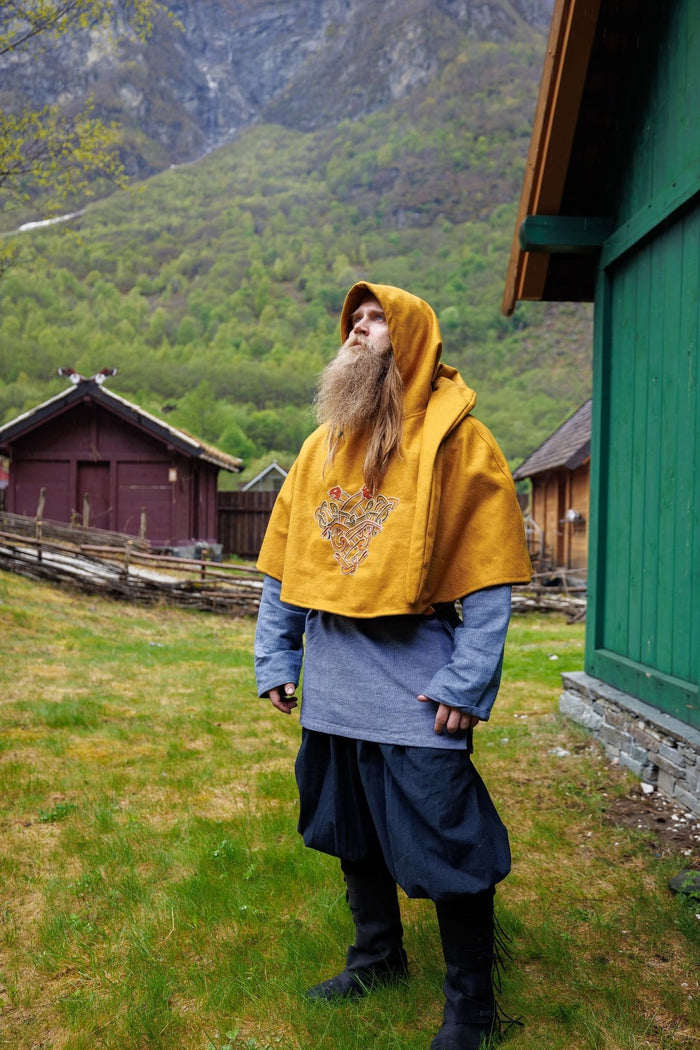 Viking chaperon Bjomolf, mustard yellow, wool mix