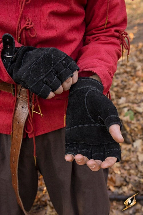 Suede leather fingerless gloves, black