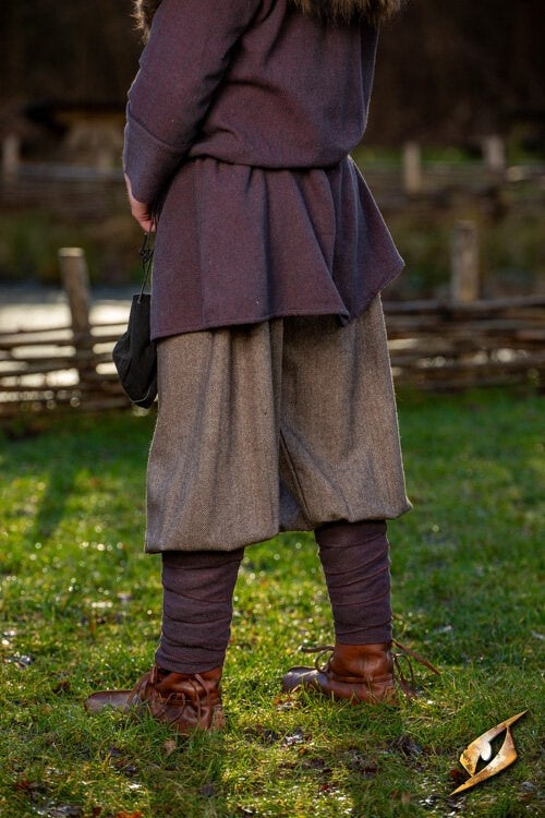 Spodnie Rusvik Ull, wzór jodełkowy, mieszanka wełny, jasnobrązowe