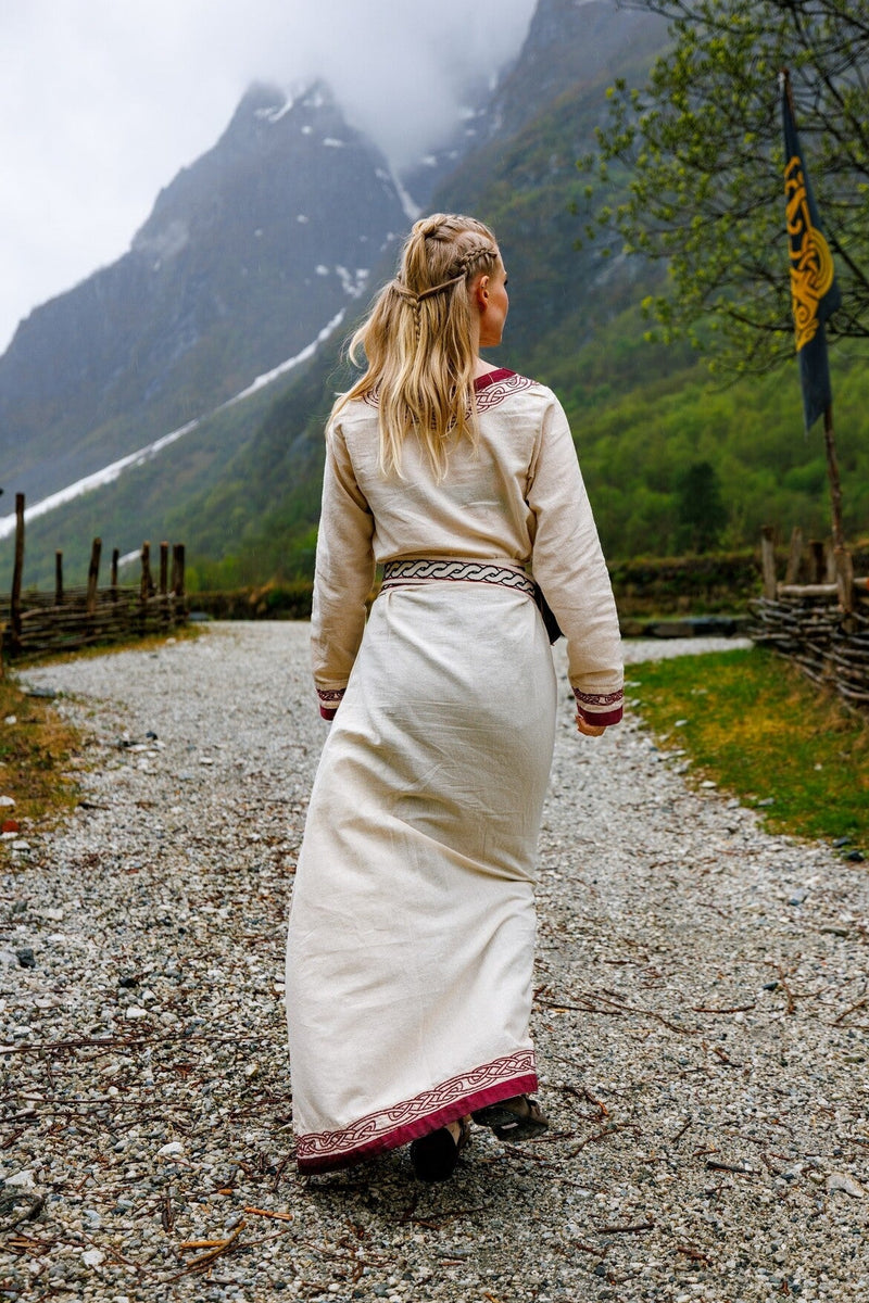 Viking jurk Lagertha, naturel-rood