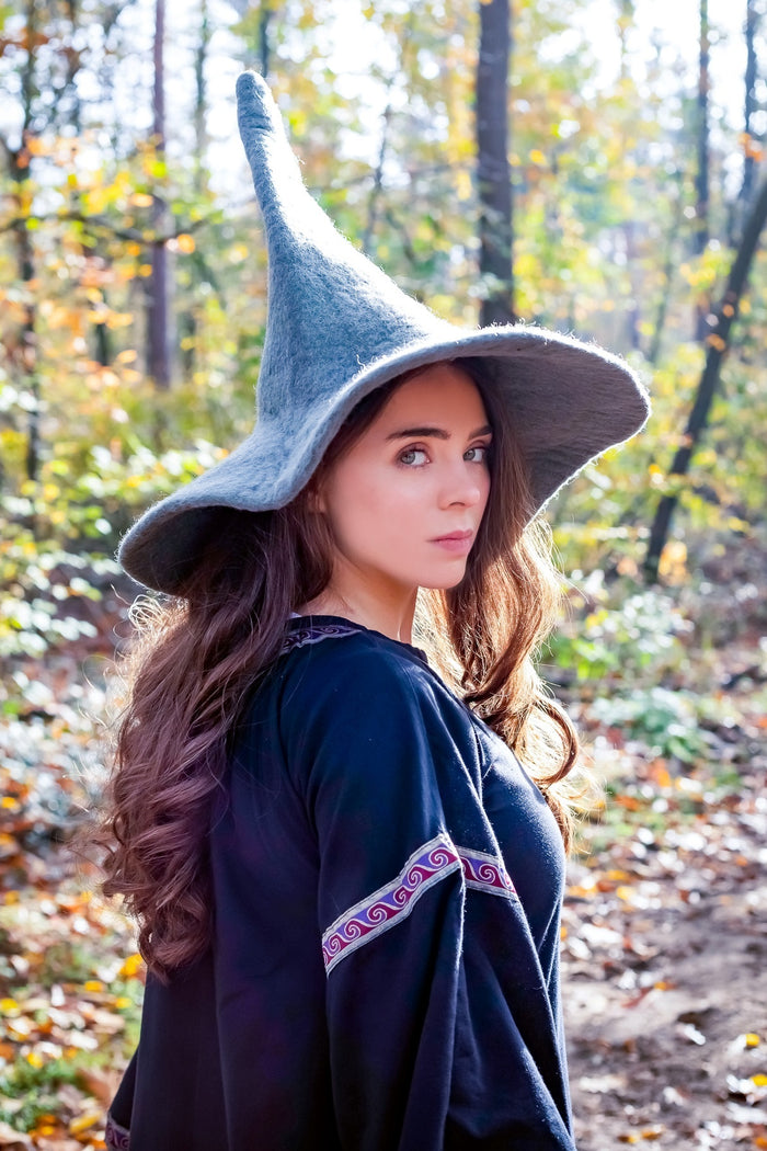 Witches hat, grey, wool felt