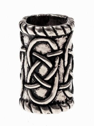 Cylindrical beard bead, silvered bronze