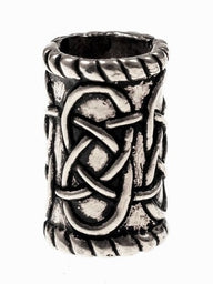 Cylindrical beard bead, silvered bronze